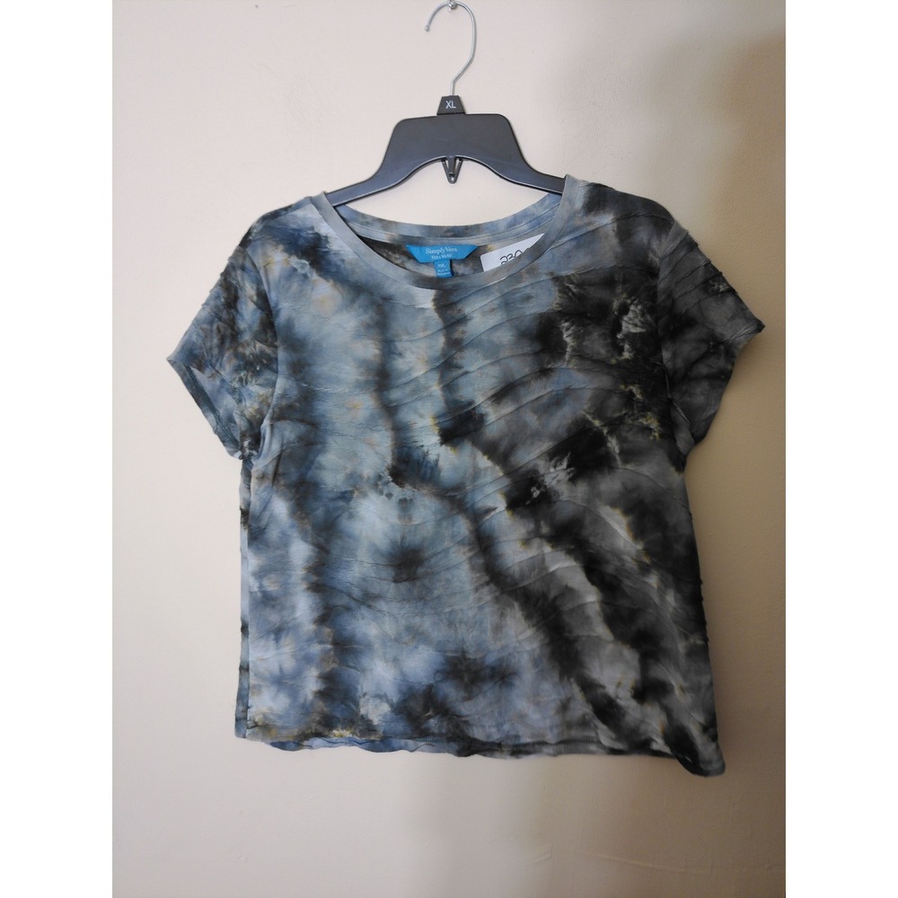 Simply Vera Vera Wang Top Womens PXL Grey Blue Tie Dye Textured Artistic Ripple
